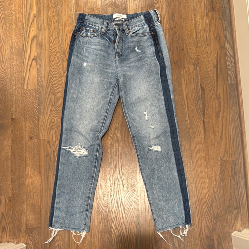 Pistola Blue Straight Leg Jeans with Distressed Details